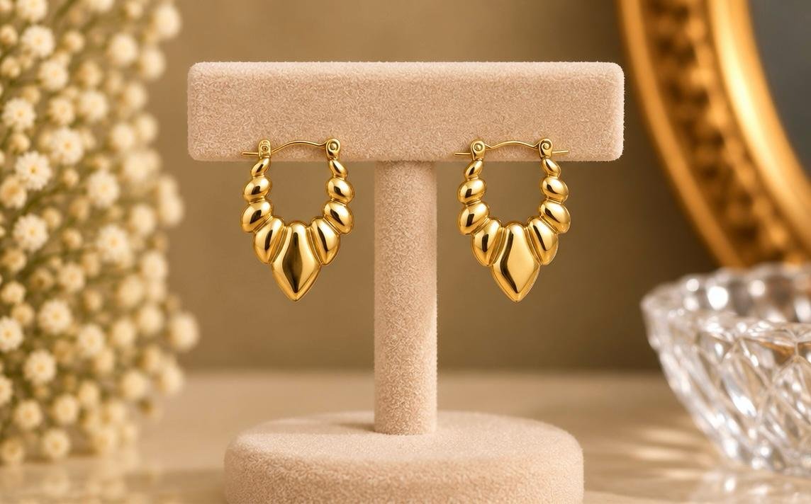 Golden Petal Charm Hoops - Image 3