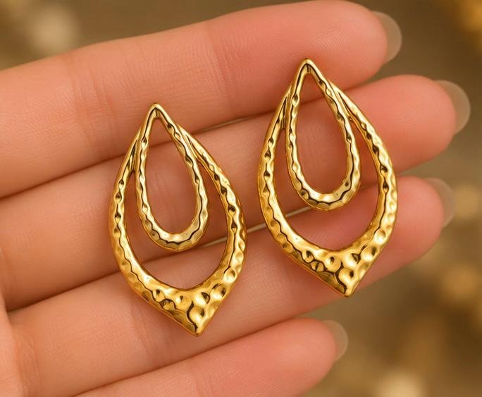 Gold Hammered Teardrop - Image 2