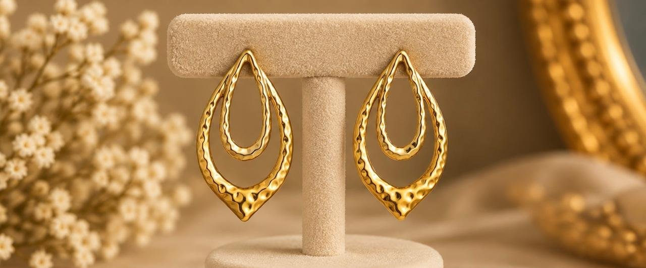 Gold Hammered Teardrop - Image 3