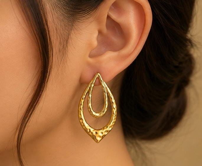 Gold Hammered Teardrop