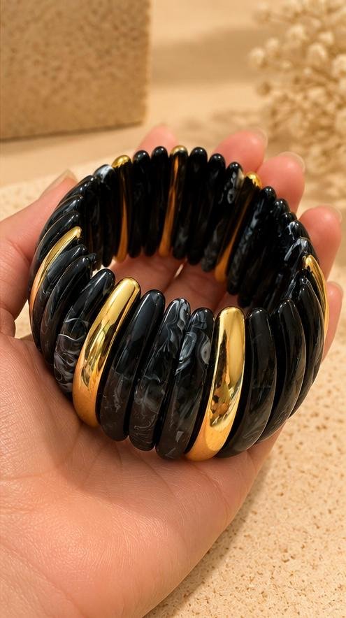 Midnight Luxe Ribbed Cuff Bracelet